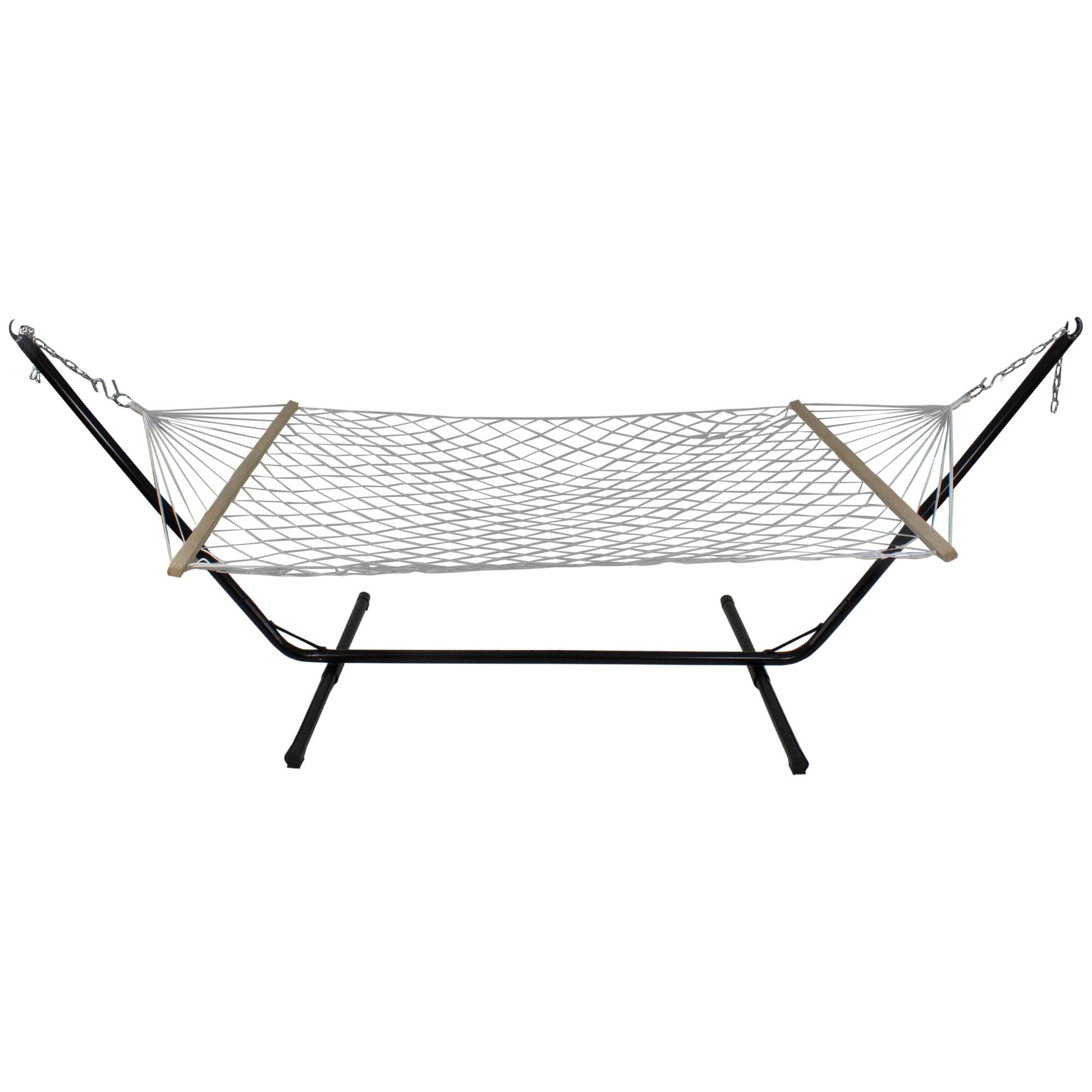 55" x 78" Brown Lattice Pattern Rope Hammock with Wooden Bar 72